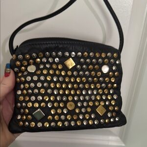 Vintage Rare Atalla Black and Gold Studded crossbody with Edgy Design